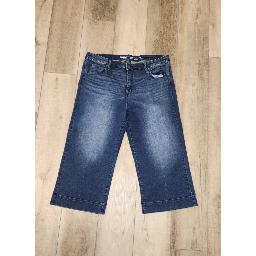 Mossimo Stretch Jeans Womens Size 14 Dark Wash Denim Crop Wide Leg High Rise